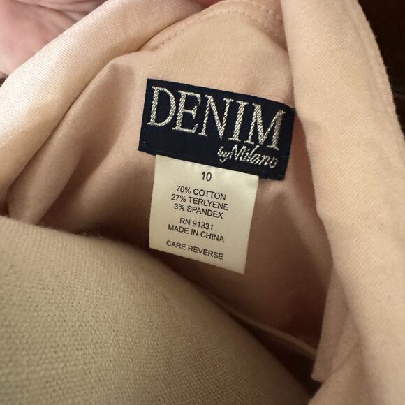 Womens Denim By Milano 3 Pc Suit Skirt Jacket shell Baby Pink sz 10 Bling - Picture 6 of 13